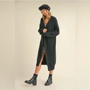 Garnet Hill Sequin Wool/Alpaca Blend Long Line Duster Cardigan Sweater